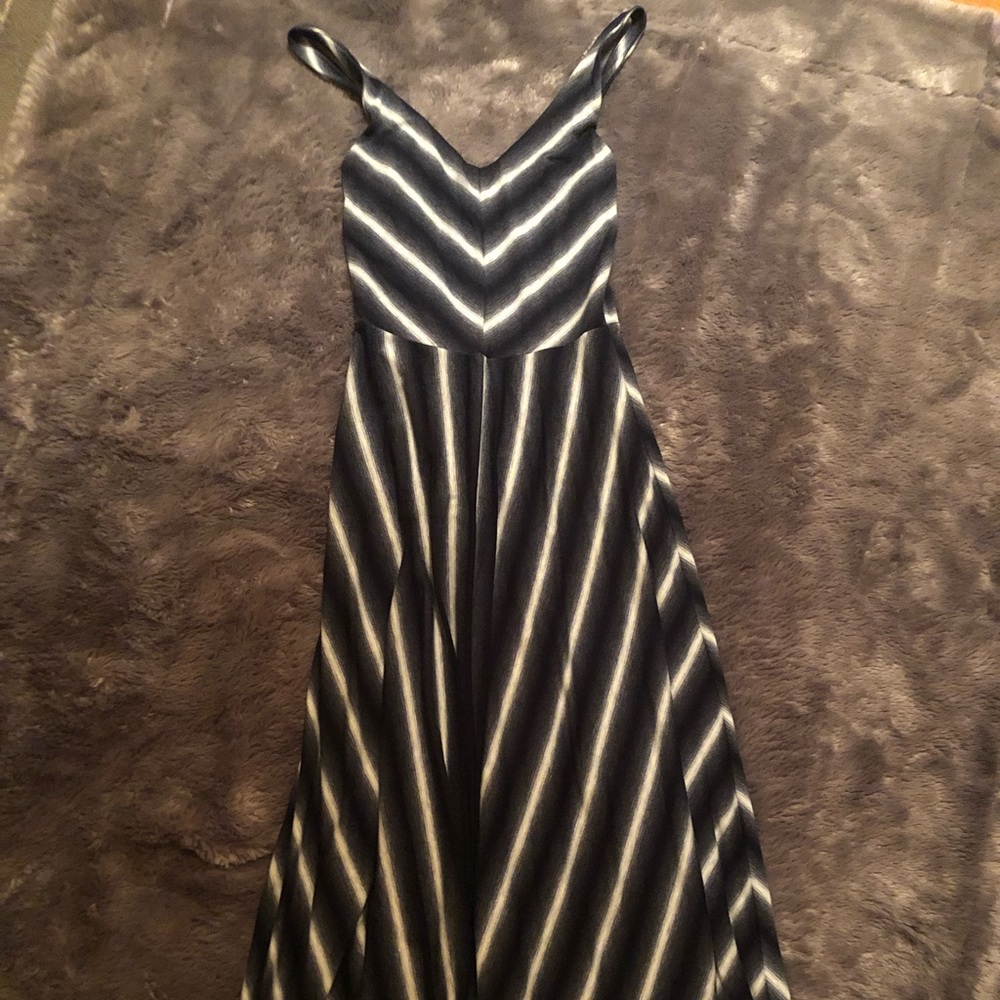 Long navy blue white and gray maxi dress